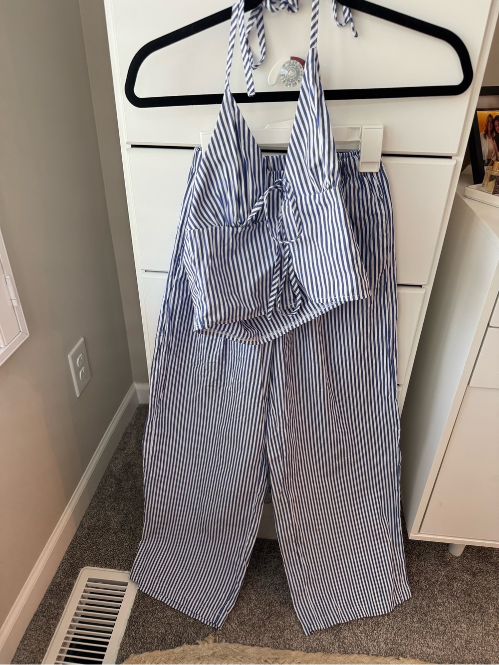 Striped Blue and White Halter Two Piece Set
